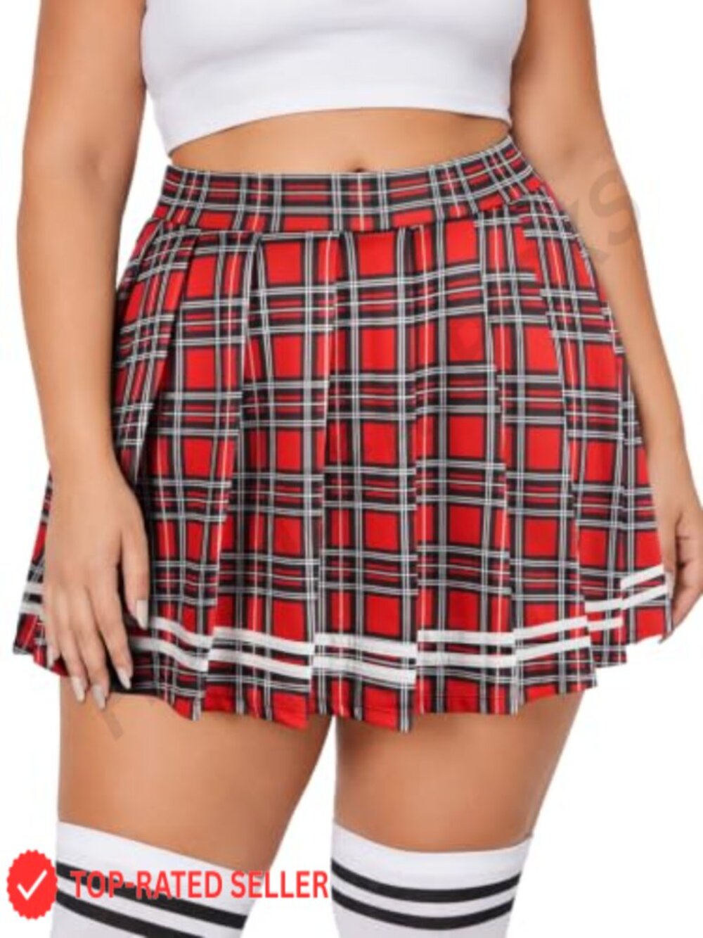 Plus Size Pleated Skirt with Built-in Shorts High Waist Mini Skort